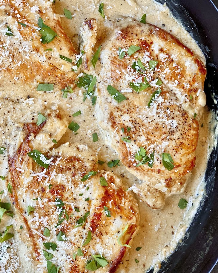 Garlic Parmesan Chicken Recipe Creamy One Skillet Kitchn